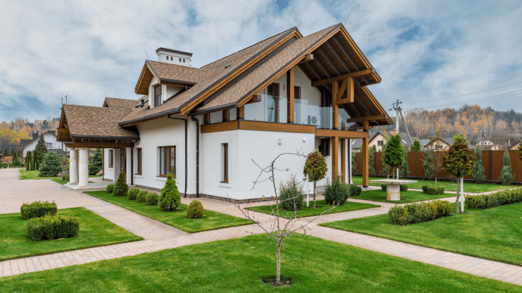 Suburban residential villa with trees