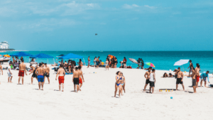 crowds of people on the beach in Miami, Florida