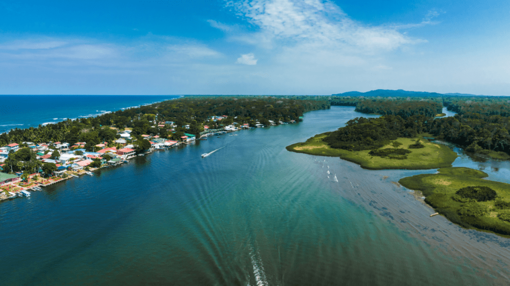 an aerial view of the beach in costa rica